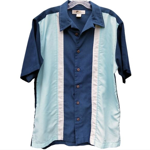 Joe Marlin Button Down Shirt Color Block Heavy Stitching Sz L Dark Blue Lt Blue - Picture 1 of 8